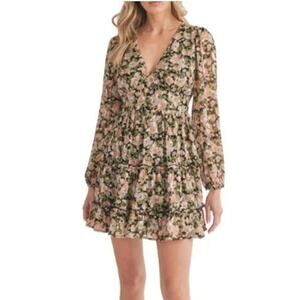 NEW ALL IN FAVOR NORDSTROM Multicolor Floral Long Sleeve Mini Dress Size M